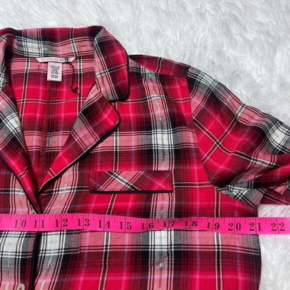 Victorias Secret Flannel Romper Lounge Pajama Sleep PJ Size S-M Red Plaid - Picture 6 of 11